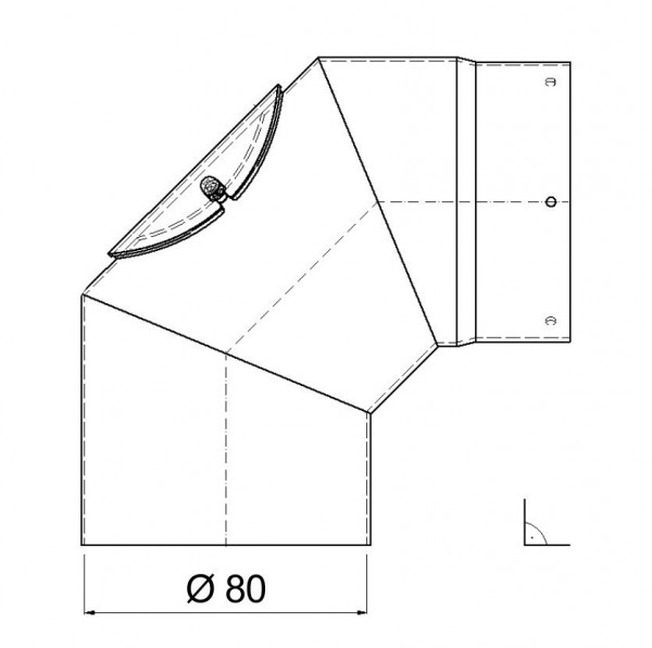 Bogenknie 90° für Pelletofen Senotherm 0,8mm schwarz Ø80mm mit Tür