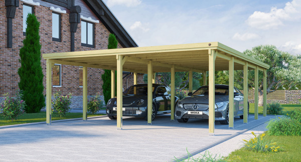 Carport Weka Doppelcarport 618 Gr. 3 Holz kdi + Trapezblech 603x802cm