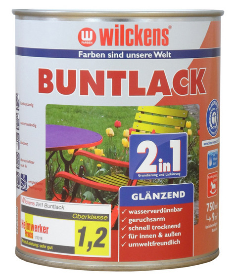 Wilckens® Buntlack 2in1 tiefschwarz glänzend 750ml