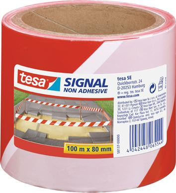 tesa® Signal Absperrband 100m 80mm rot/weiss