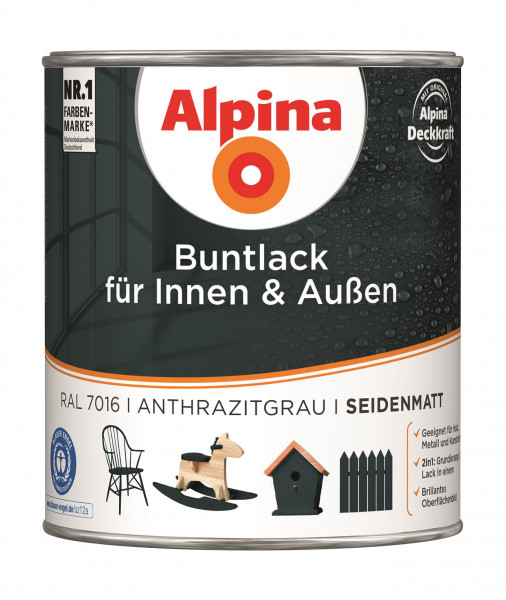 Alpina Buntlack für Innen + Außen Anthrazitgrau Seidenmatt 750ml