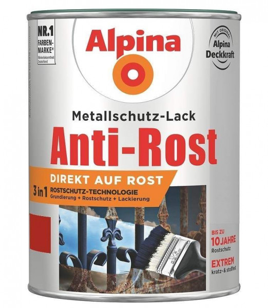 Alpina Metallschutz-Lack Anti-Rost Glänzend Rot 750ml