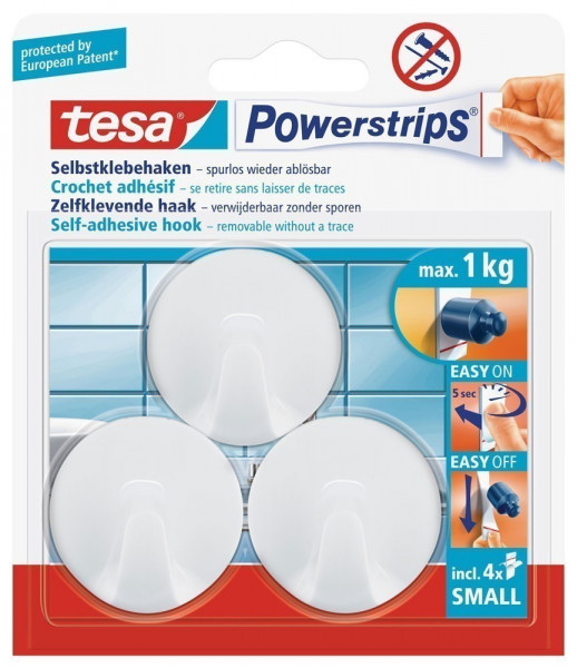 tesa® Powerstrips Haken Small Rund weiß 3 Stück