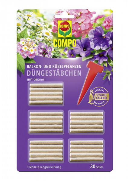 Compo Balkon und Kübelpflanzen Düngestäbchen mit Guano 30 Stück