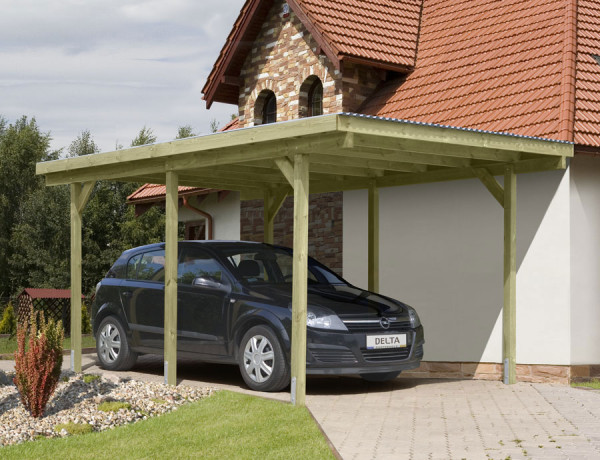 Carport Holz imprägniert / Einzelcarport KDI mit PVC-Dach 300x500cm