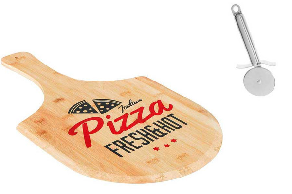 Pizzabrett mit Pizzaschneider Set