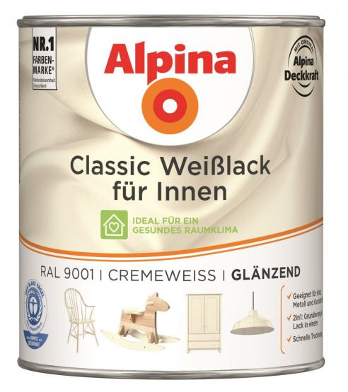 Alpina Classic Weißlack für Innen Cremeweiß glänzend RAL9001 750ml