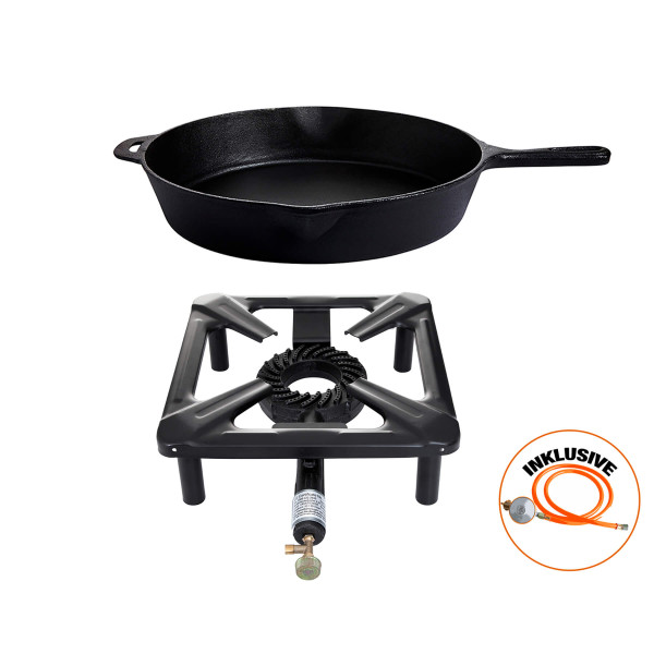 Paella World® HockerkocherSet (klein) mit Gusseisenpfanne Ø35cm Regler