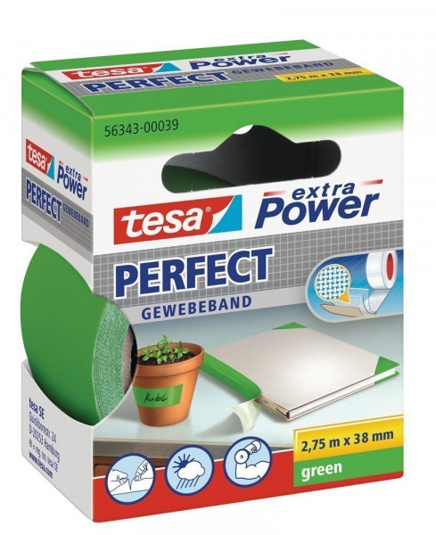 tesa® extra Power Perfect Gewebeband 2,75 m x 38 mm grün