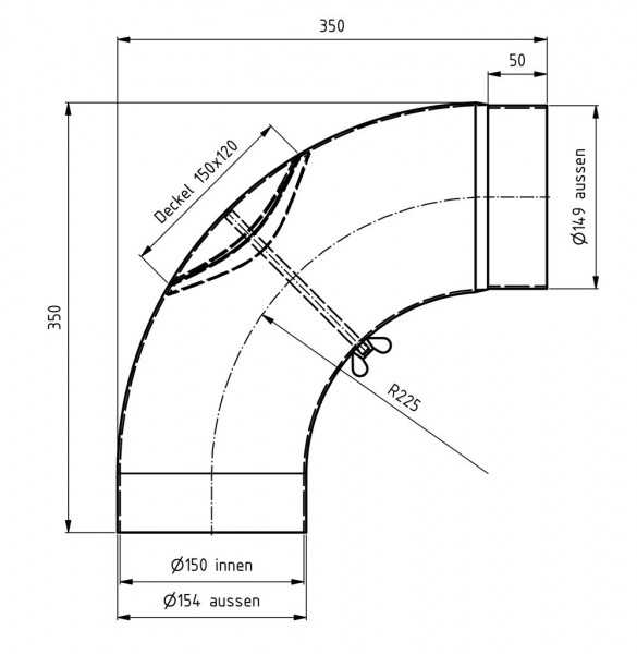 Ofenrohr / Rauchrohr Bogenknie gezogen 90° Ø150mm Senoth. schwarz m.T.