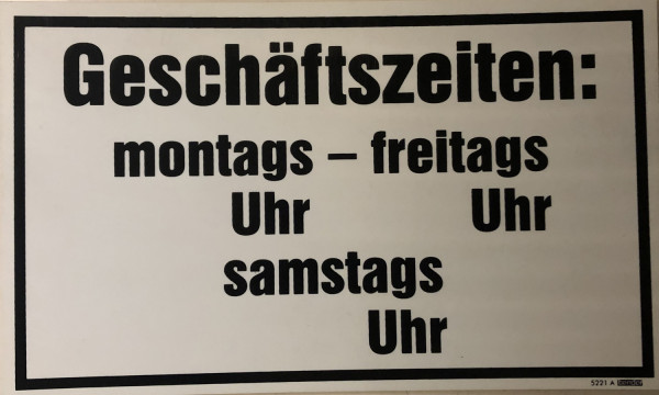 Hinweisschild Geschäftszeiten 250x150mm