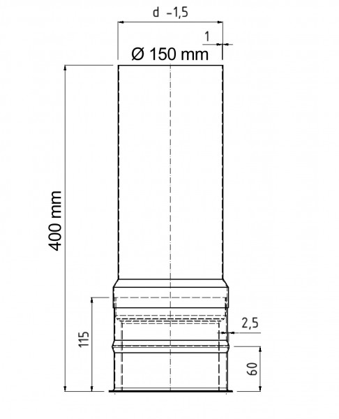 Wandfutter doppelwandig mit Verlängerung FAL Ø150/400mm