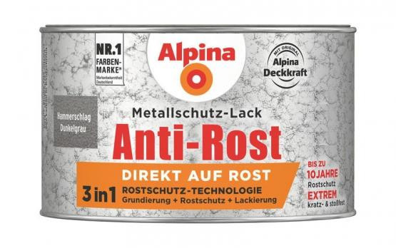 Alpina Metallschutz-Lack Anti-Rost Hammerschlag D-grau RAL9007 300ml