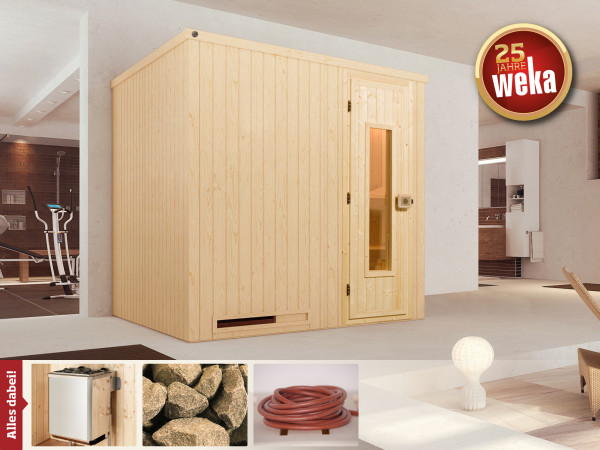 Weka Sauna Halmstad 2 68mm Holztür + Sparset Ofen Kompakt 5,4kW