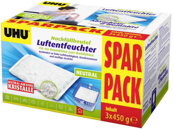 UHU Luftentfeuchter Nachfüllbeutel Sparpack 3 x 450 g