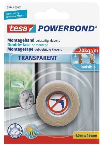 tesa® Powerbond transparent 1,5 m x 19 mm