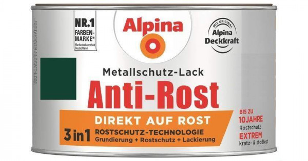 Alpina Metallschutz-Lack Anti-Rost Dunkelgrün Matt RAL6005 300ml