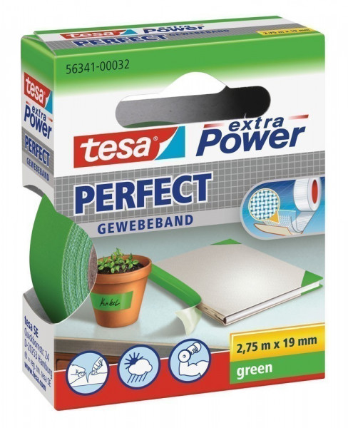 tesa® extra Power Perfect Gewebeband 2,75 m x 19 mm grün