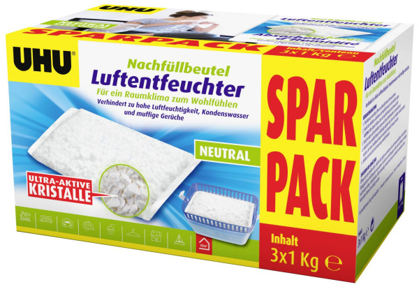 UHU Luftentfeuchter Nachfüllbeutel Sparpack, 3 x 1000 g Sparpack