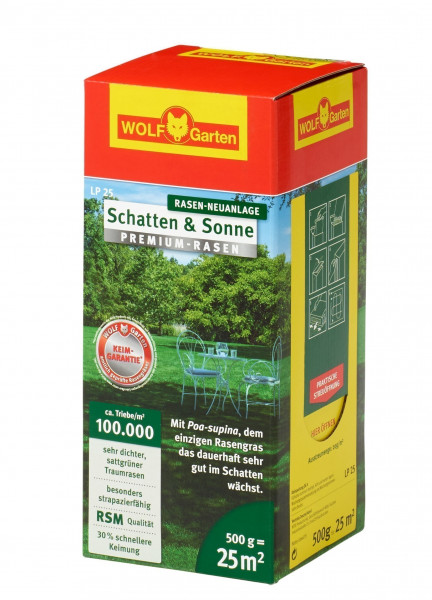 Wolf Garten Premium-Rasen Saatgut Schatten & Sonne LP25 für 25m²