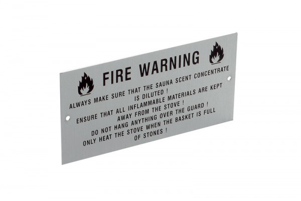 Eliga Sauna Warnschild Fire Warning Aluminium 100x50mm