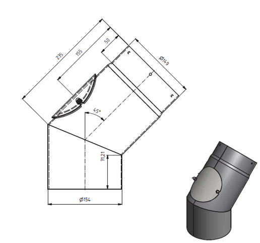 Ofenrohr / Rauchrohr Bogenknie 45° Ø150mm Senotherm schwarz mit Tür