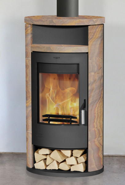 Fireplace Kaminofen Alicante Loticstone gussgrau 8kW mit Teefach