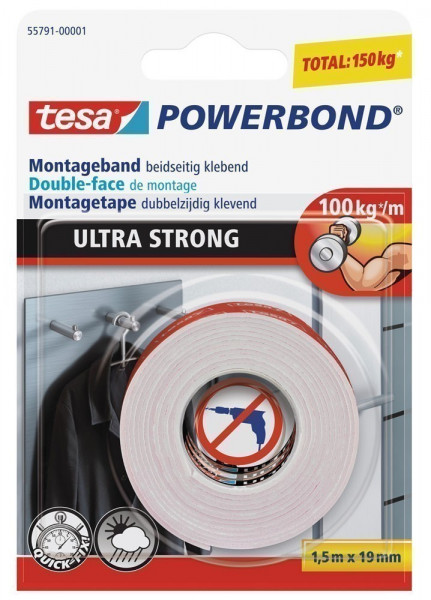 tesa® Powerbond Montageband Ulrta Strong 1,5 m x 19 mm