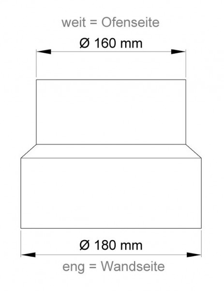 Ofenrohr Reduzierung 160weit auf 180eng schwarz