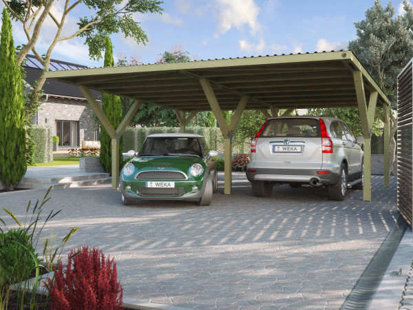 Carport Weka Y-Doppelcarport 612 kdi mit Stahldach 594x606cm