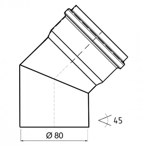 Bogenknie 45° für Pelletofen Senotherm 0,8mm schwarz Ø80mm ohne Tür