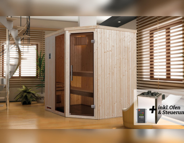 Weka Sauna Varberg 7,5kWBioS Gr.2 Glastür mit Fenster graphit Optik