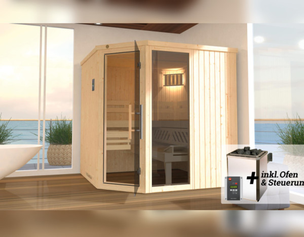 Weka Sauna Varberg 7,5 kW OS Gr.3 Glastür mit Fenster graphit Optik