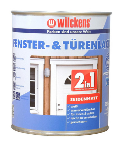 Wilckens® Fenster- und Türenlack 2in1 weiß seidenmatt 750ml