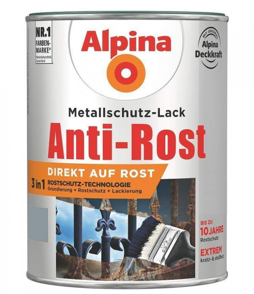 Alpina Metallschutz-Lack Anti-Rost Hellgrau Glänzend 750ml