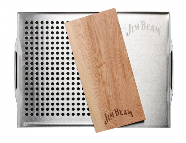 Jim Beam Edelstahl Grillauflage mit Zedernholz-Platte JB0162