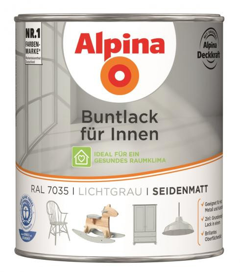 Alpina Buntlack für Innen Lichtgrau RAL7035 seidenmatt 750ml