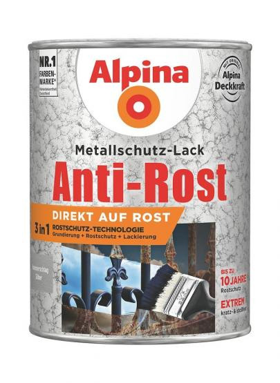 Alpina Metallschutz-Lack Anti-Rost Hammerschlag Silber RAL9006 750ml