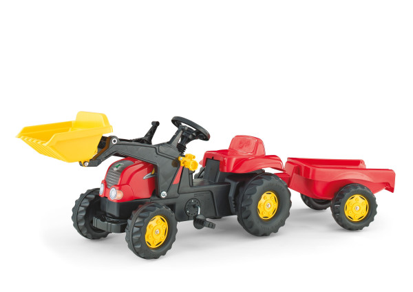 Trettraktor rolly Kid-X mit Frontlader + Anhänger rot - Rolly Toys