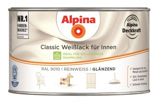 Alpina Classic Weißlack für Innen Reinweiß glänzend RAL9010 750ml