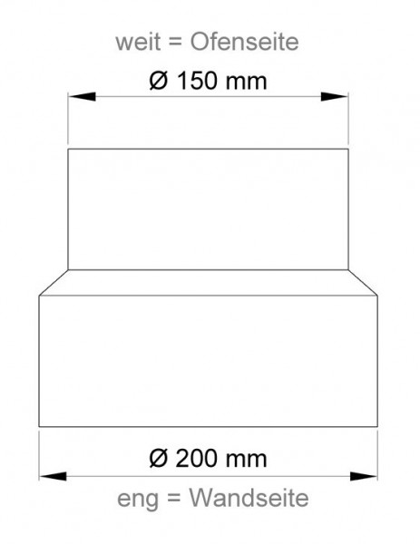 Ofenrohr Reduzierung 150weit auf 200eng schwarz