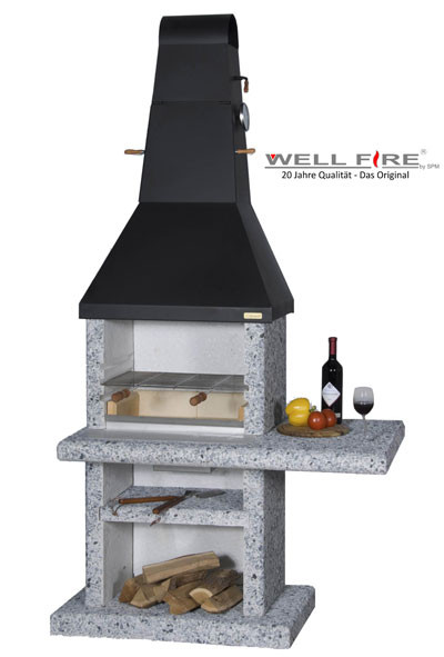 Wellfire Gartenkamin / Grillkamin Party Quatro 4 in1 weiß Stahl 215cm